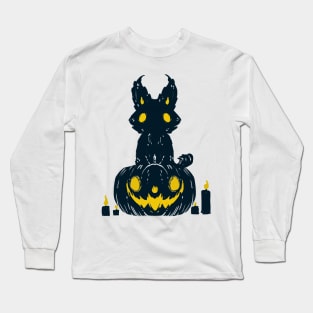 Cute and spooky creature on pumpkin halloween 2022 decoration ink drawing Long Sleeve T-Shirt